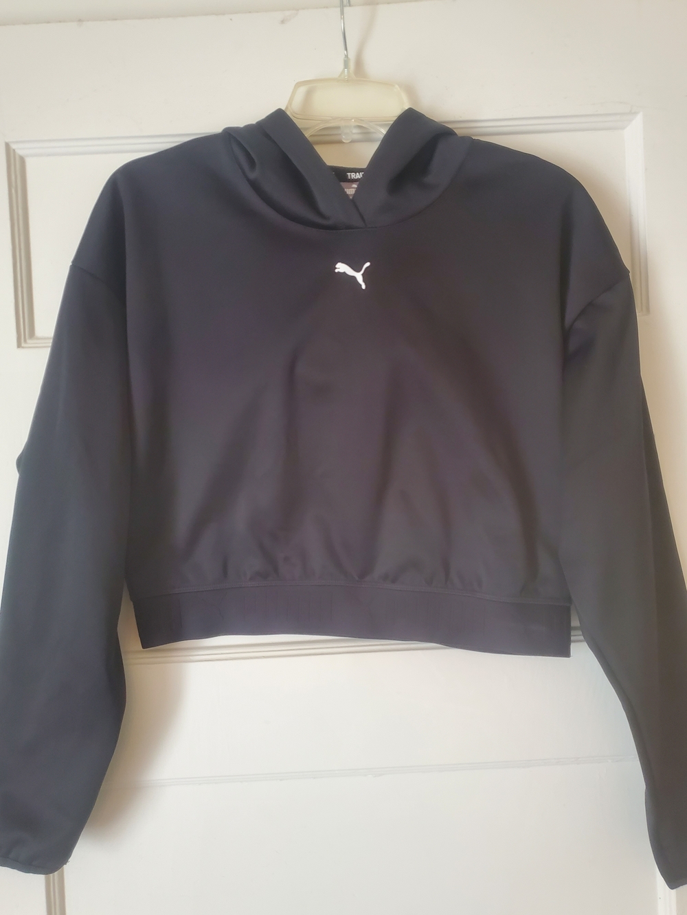 Puma Black Cropped Hoodie Sweatshirt with White Logo